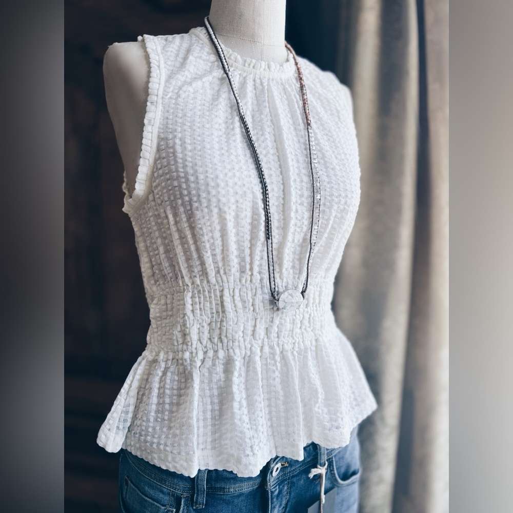 Maeve Anthropologie Textured Peplum Blouse Vanilla Cream NWT Extra Button M - Picture 3 of 7